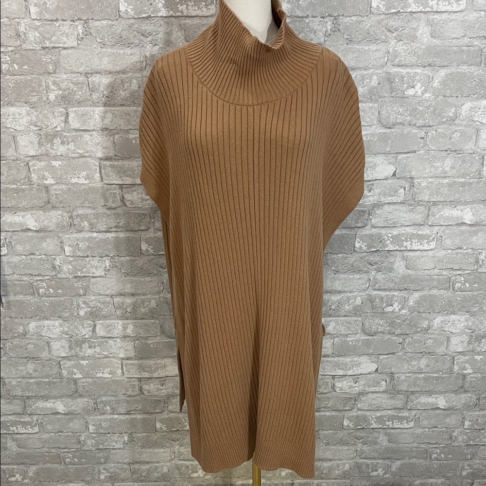 Banana Republic Tan Ribbed Knit Cowlneck Sweater Poncho In Camel